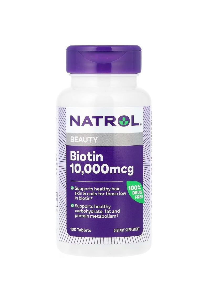 Natrol Beauty Biotin 10000 mcg 100 Tablets - Image 1